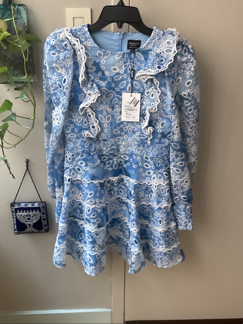 Bardot Kids Light Blue Eyelet Lace Ruffle Dress Top